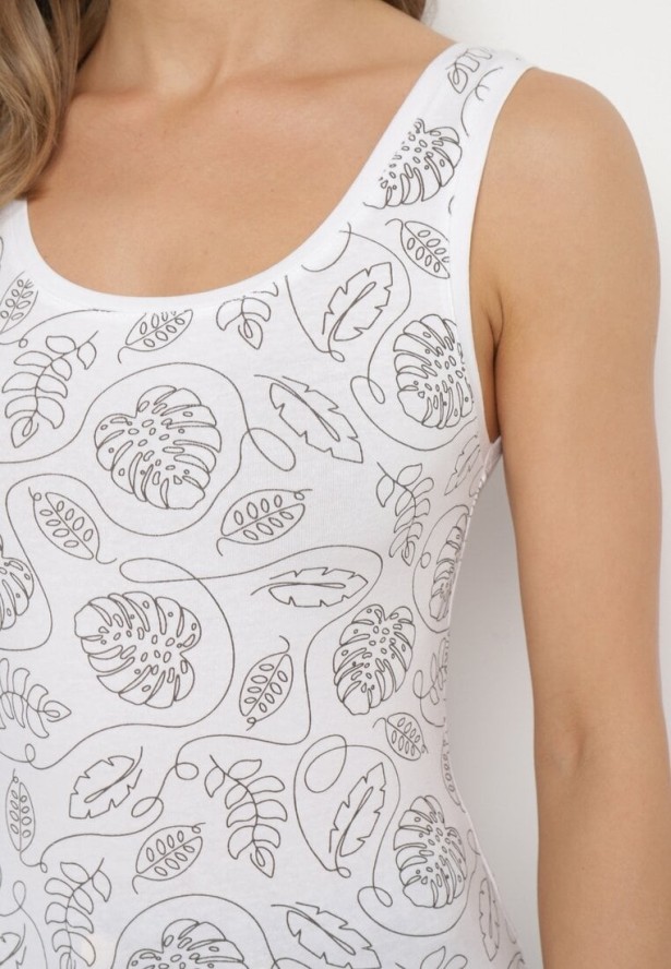 Biały Elastyczny Top Bawełniany we Florystyczny Wzór Danilera