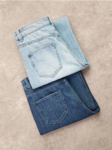 Jeansy wide leg z dodatkiem lnu - granatowy