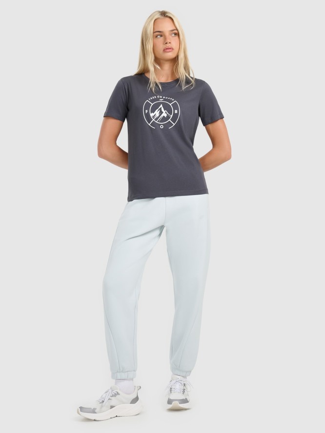 4F T-shirt regular z nadrukiem damski - szary L