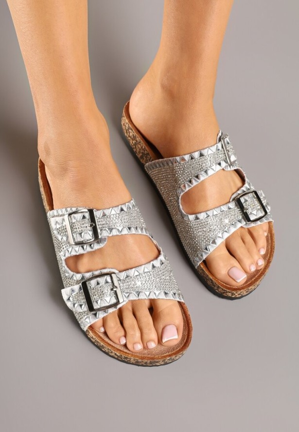 Srebrne Klapki Ozdobione Cyrkoniami i Klamrami Avelwia