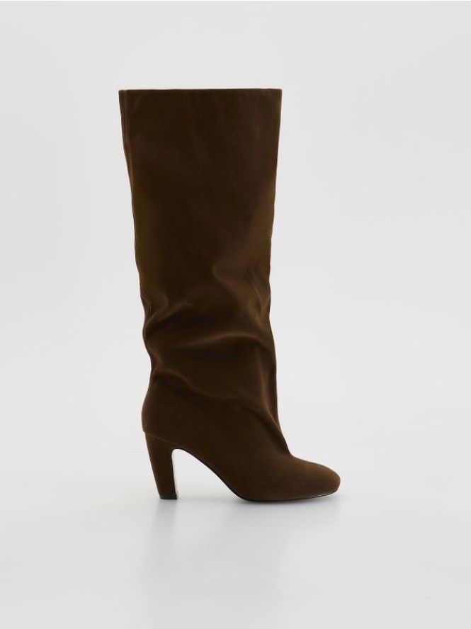 Kozaki z imitacji zamszu - ciemnobrązowy