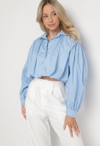 Jasnoniebieska Bawełniana Koszula o Krótkim Kroju Nuriella