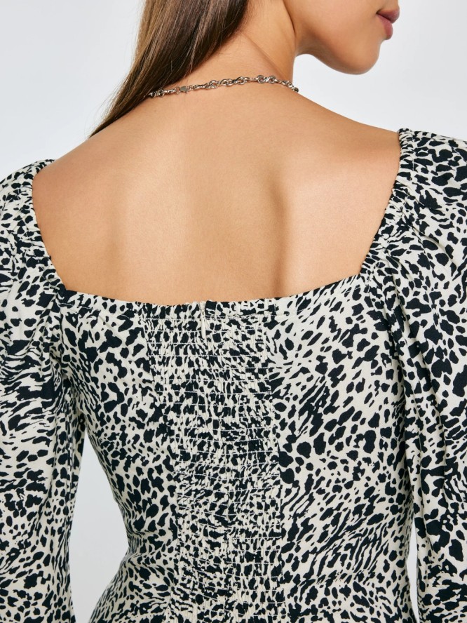 Sukienka damska midi z wiskozy z nadrukiem czarno-kremowa Kiara 906