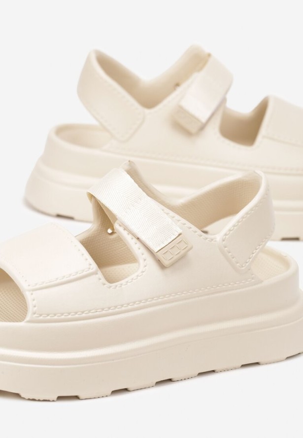 Beżowe Piankowe Sandały Chunky na Grubej Podeszwie z Zapięciem na Rzep Obenae