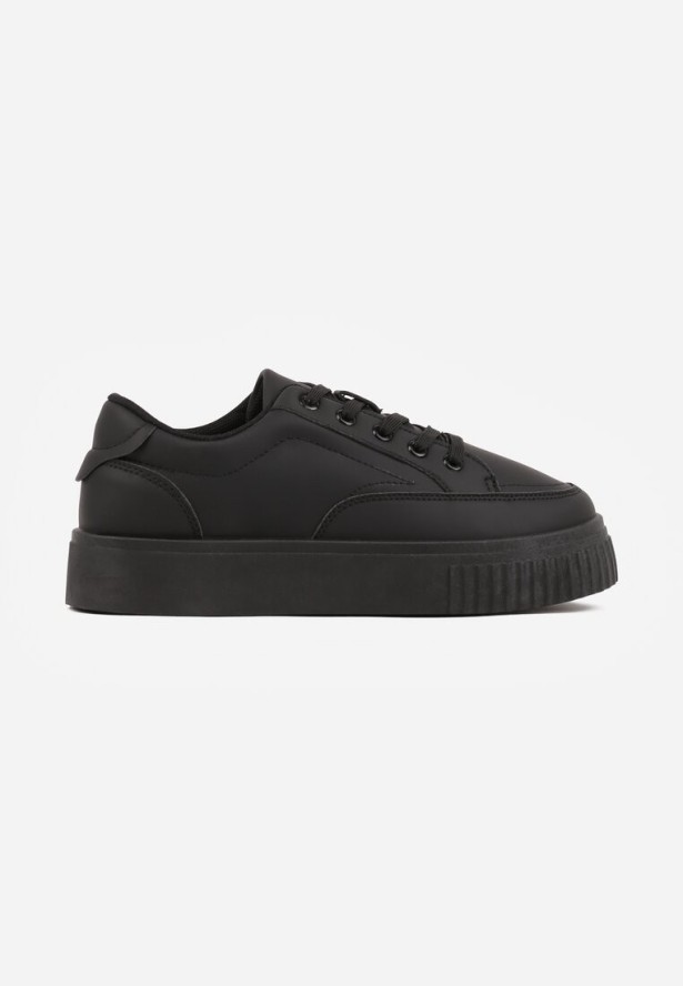 Czarne Sneakersy na Tłoczonej Platformie Zeaninia