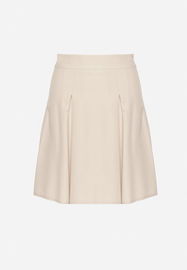 Beżowa Rozkloszowana Spódnica z Wysokim Stanem i Plisami Redava