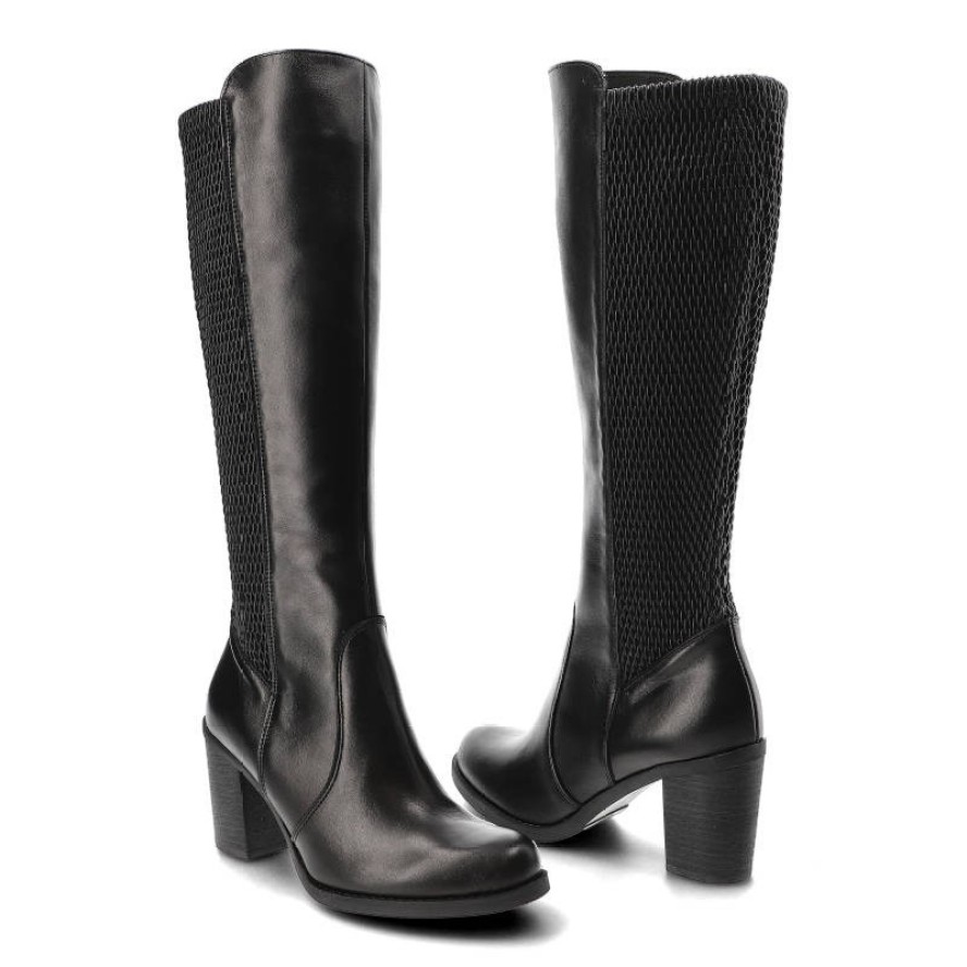 Czarne Kozaki Darex Eleganckie Skórzane Buty Na Obcasie