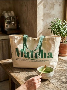 Torba shopper z napisem Matcha - kremowy