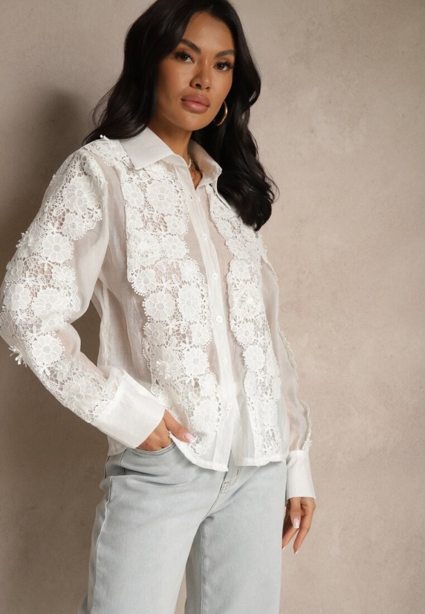 Biała Koszula Ozdobiona Koronką Lisanilira