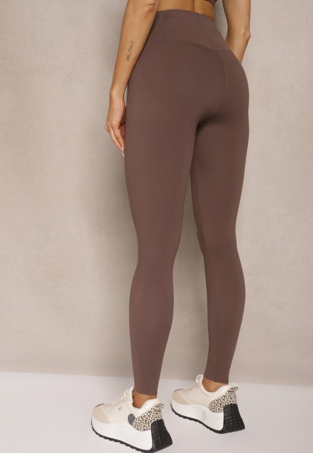 Brązowe Basicowe Legginsy High Waist Tofelia