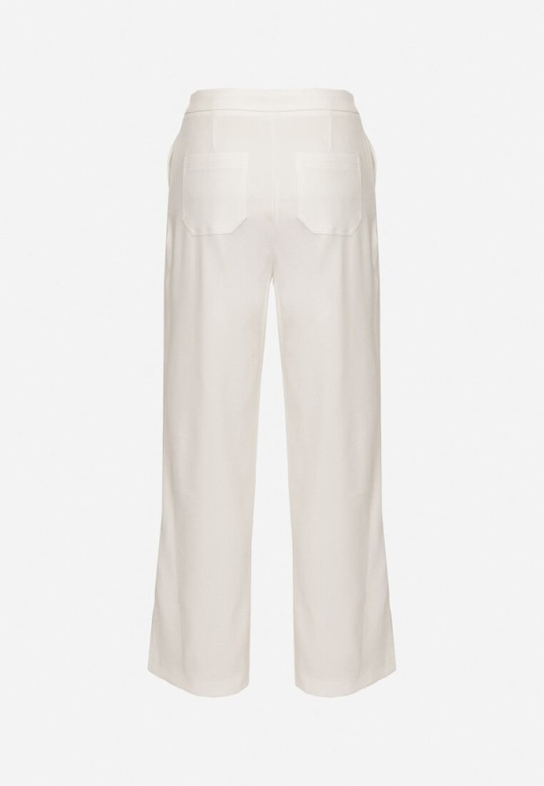 Białe Garniturowe Szerokie Spodnie z Wiskozą z Wysokim Stanem Lisaviella