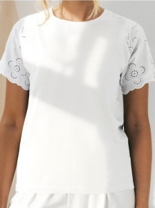 Koszulka z ażurowymi rękawami - kremowy