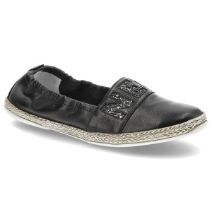 Espadryle damskie Lemar, wsuwane ze skóry naturalnej, czarne, 10035