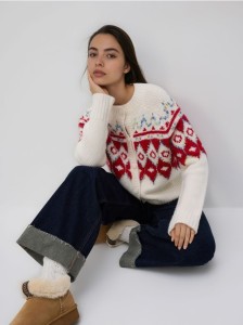 Wzorzysty kardigan - czerwony