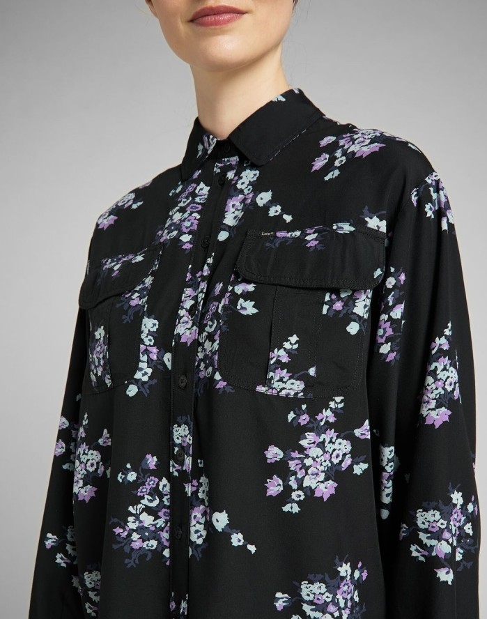 LEE FLORAL BLOUSE DAMSKA KOSZULA DŁUGI RĘKAW BLACK L49UXM01 112140185
