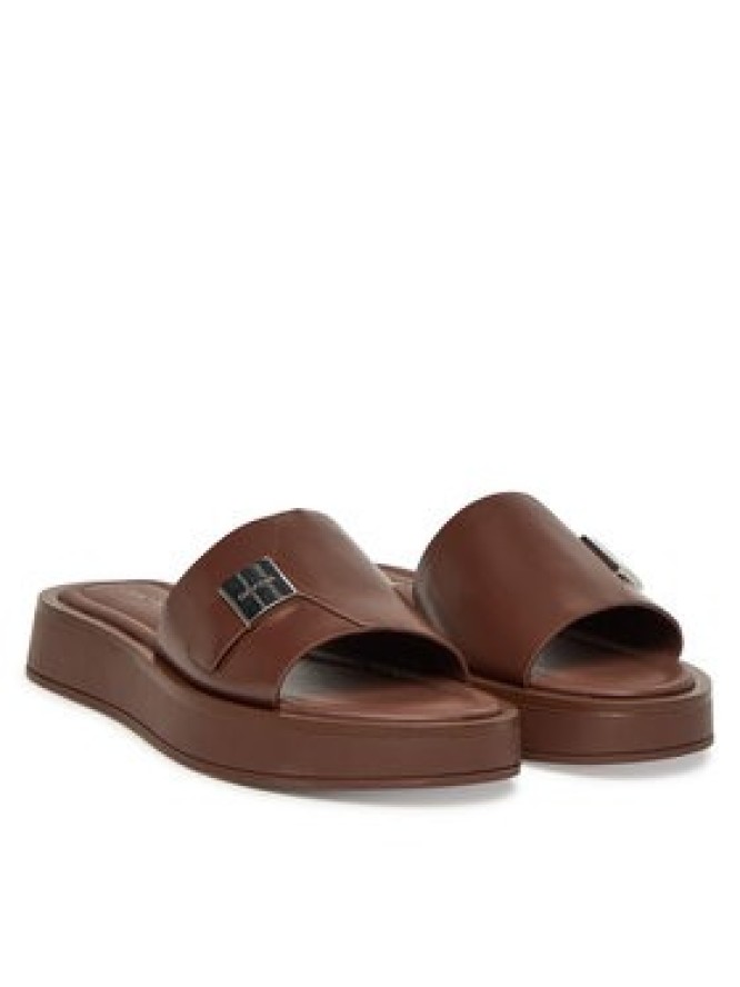 Calvin Klein Klapki Flatform Slide W/Ck Hw - Lth HW0HW02368 Brązowy