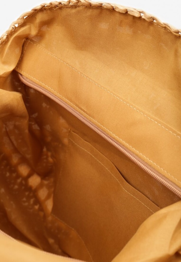 Ciemnobeżowa Boho Torebka z Plecionki z Dwoma Uchwytami Zapinana na Suwak Saiph