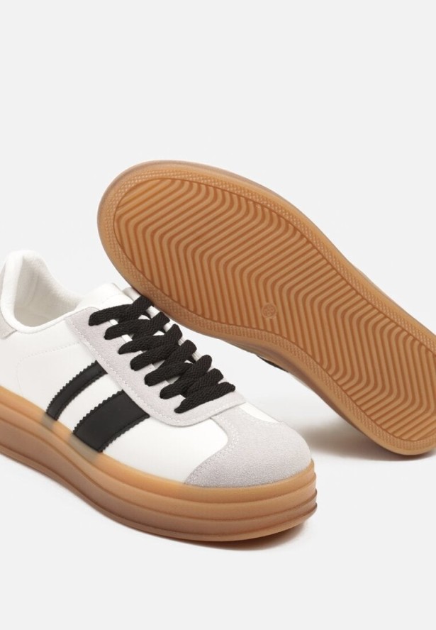 Biało-Czarne Płaskie Sneakersy Ozdobione Paskami Norili