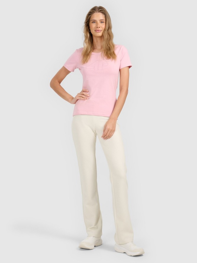 4F T-shirt slim z nadrukiem damski - różowy XL