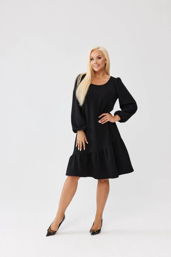 Czarna sukienka Estera z falbanką i bufiastymi rękawami PLUS SIZE XXL OVERSIZE JESIEŃ