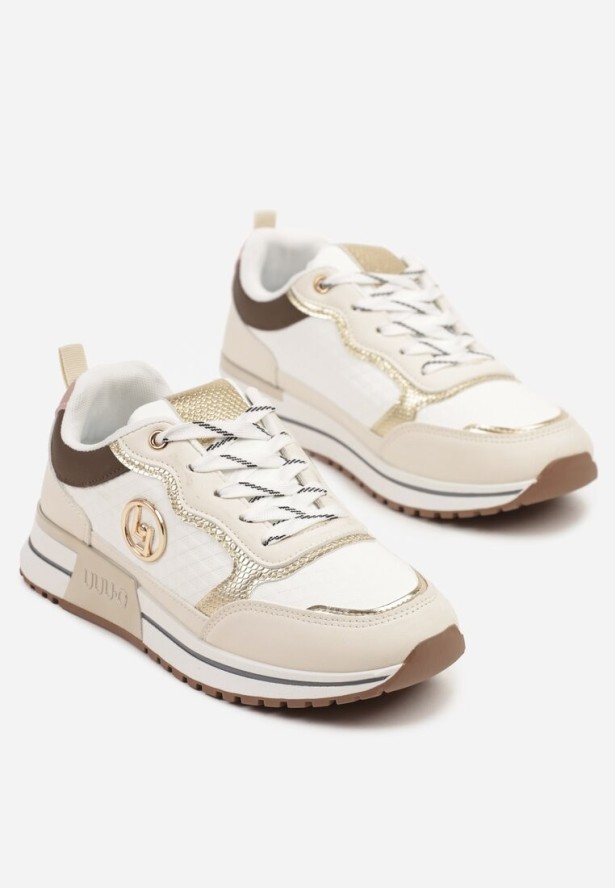 Beżowe Sneakersy z Metaliczną Ozdobą Firamia