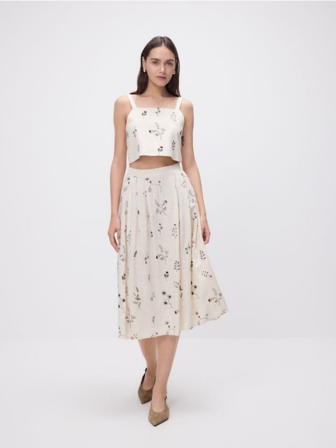 Spódnica midi z dodatkiem lnu - beżowy