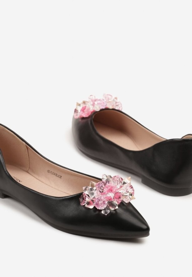 Czarno-Różowe Balerinki Ozdobione Kryształkami Vevaria