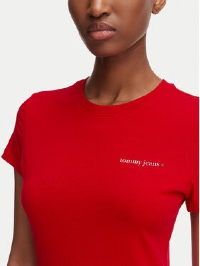 Tommy Jeans T-Shirt Ess Logo DW0DW23479 Czerwony ciemny Slim Fit