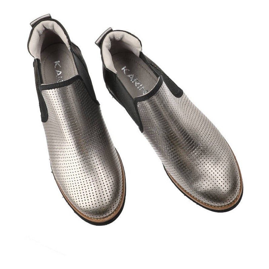 Srebrne Botki Karino Modne Skórzane Sztyblety