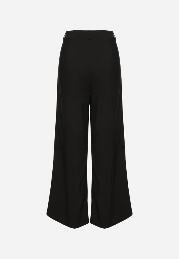 Czarne Spodnie Garniturowe o Prostych Nogawkach z Wysokim Stanem Falzemira