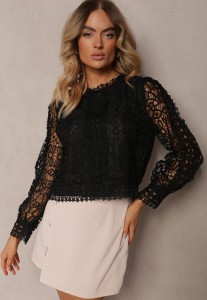 Czarna Bluzka Koronkowa Nohames