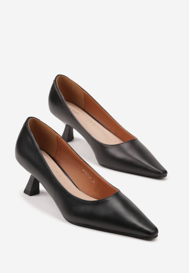 Czarne Czółenka Vices na Obcasie Typu Kaczuszka ze Skórzaną Wkładką Naliove