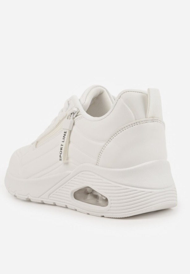Białe Sneakersy na Platformie z Przezroczystą Wstawką i Suwakiem z Napisami Valentinae
