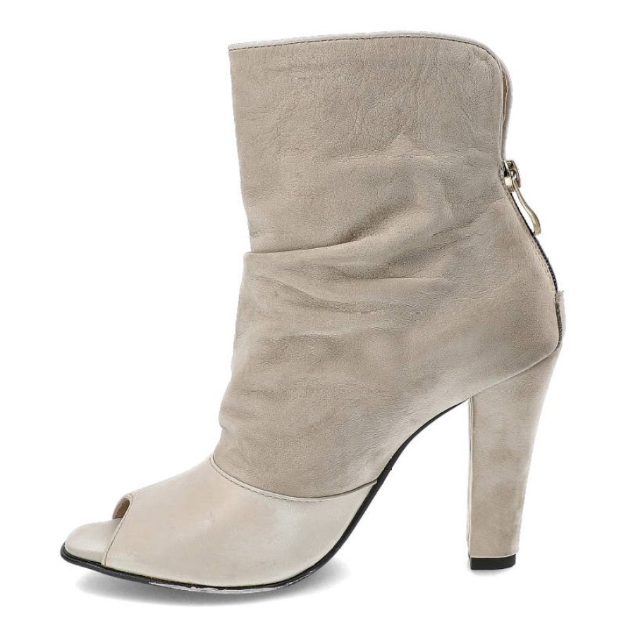 Beżowe Botki Carinii Damskie Modne Obuwie Jesienne