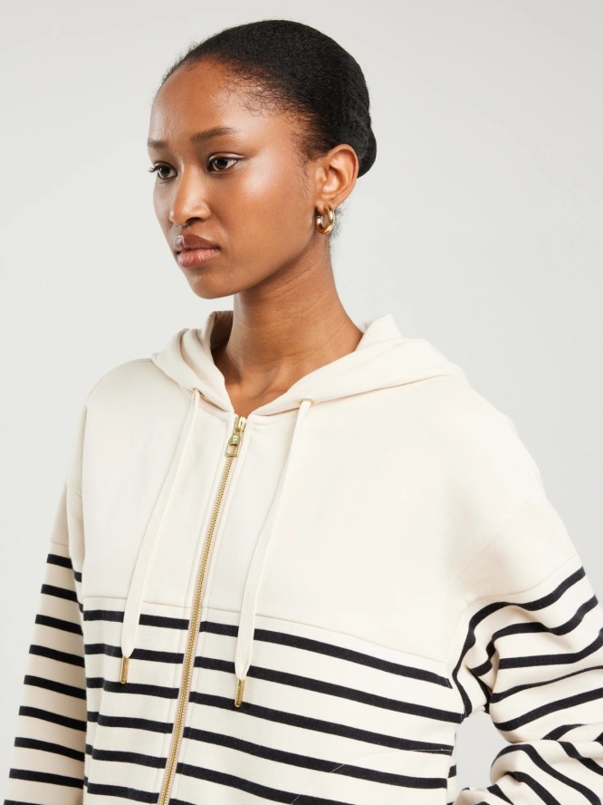 Bluza damska z kapturem rozpinana w paski kremowa Selina 103