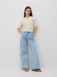 Ażurowa bluzka z dodatkiem wiskozy - kremowy