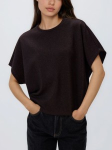 T-shirt z metalizowaną nicią - ciemnobrązowy