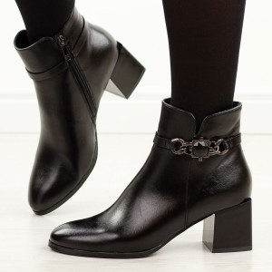 Czarne botki damskie na obcasie Potocki 12478