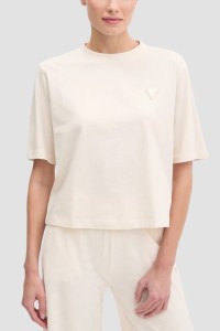 GUESS Kremowy bawełniany t-shirt damski Colette Boxy, Rozmiar M