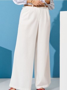 Spodnie wide leg z domieszką lnu - kremowy