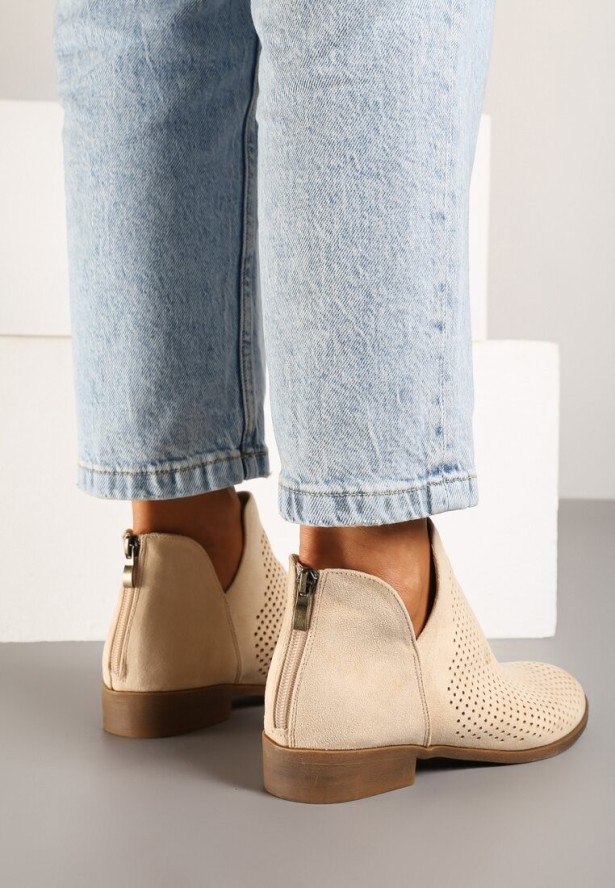 Beżowe Płaskie Botki Vices z Wycięciem Felilia