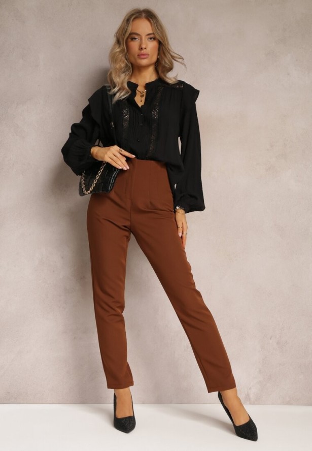 Czarna Koszula Zapinana na Guziki z Ozdobnymi Rękawami Eudomara