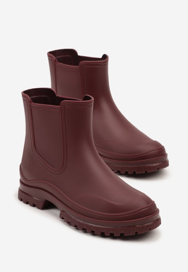 Bordowe Krótkie Kalosze na Płaskiej Podeszwie Tirvia