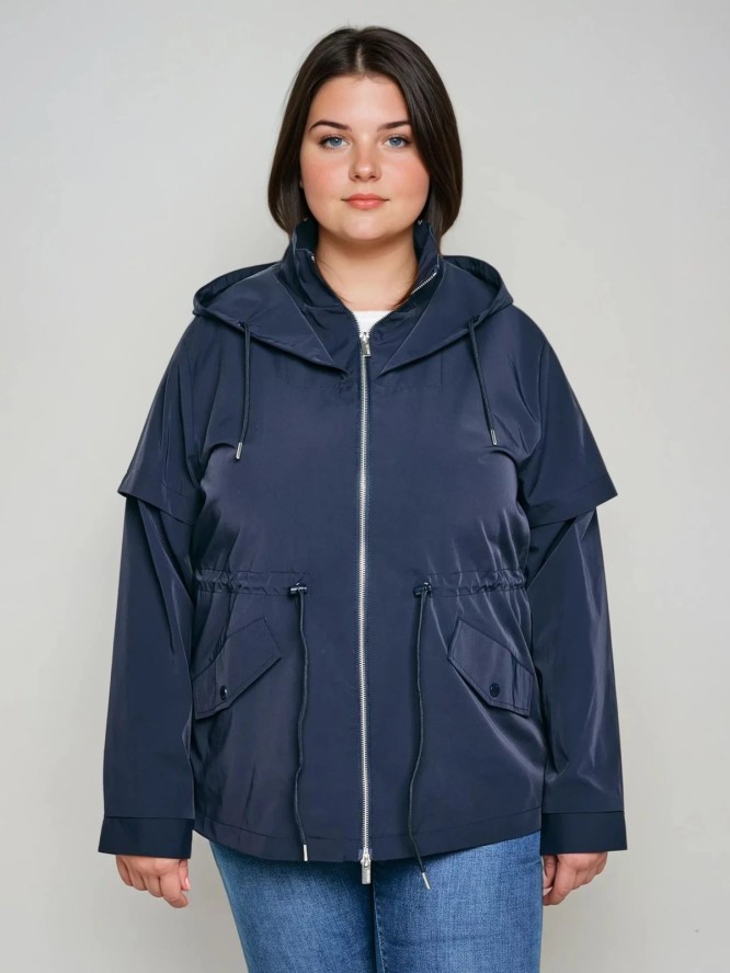Kurtka damska przeciwdeszczowa z regulacją w tali granatowa Nafula 403