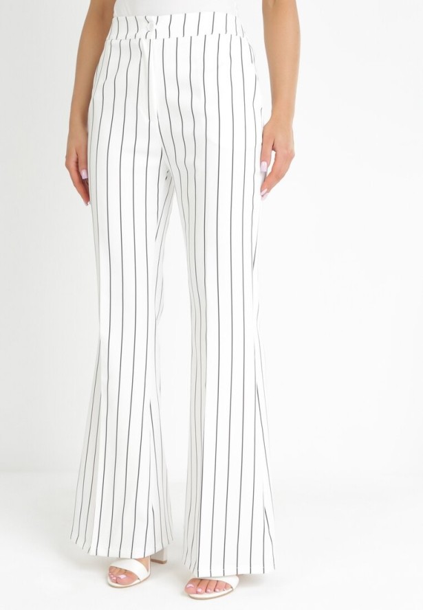 Białe Spodnie Dzwony w Paski Hippiala