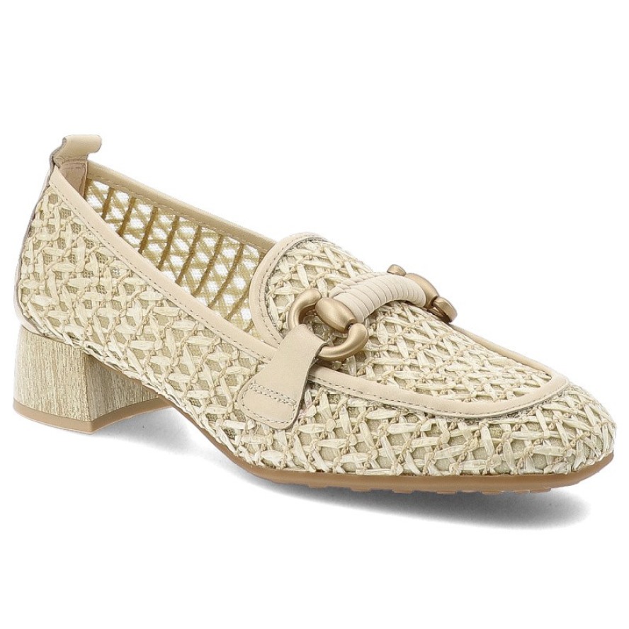 Półbuty damskie Hispanitas, ze skóry naturalnej z plecionym wykończeniem i wsuwanym krojem, beżowe, RHV264828 Marrakech-V26 Panna Soho-V26