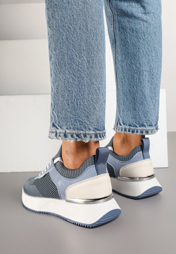 Niebieskie Sneakersy z Siateczkową Cholewką Saramis