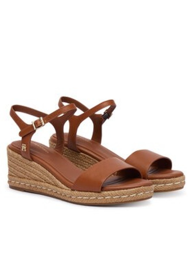 Tommy Hilfiger Espadryle Th Monogram Leather Wedge Espadrilles FW0FW09340 Brązowy