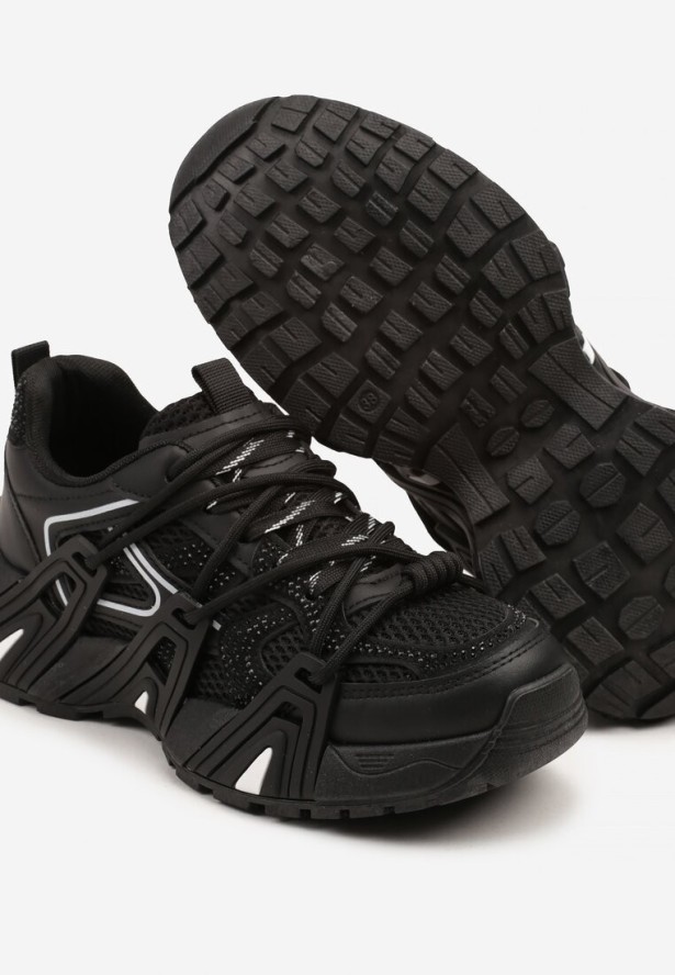 Czarne Sneakersy na Platformie z Cyrkoniami i Geometrycznym Wzorem Lavivione