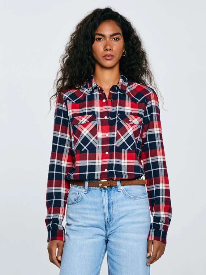 Koszula damska flanelowa z kratę czerwono-granatowa Hiri 603